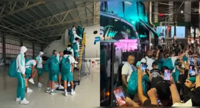 Imagem ilustrativa da notícia: Vídeo: Palmeiras é recebido com festa pela torcida paraense