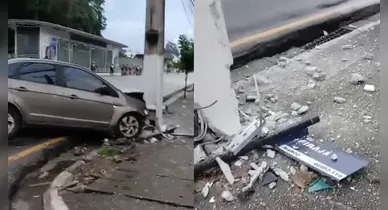 Imagem ilustrativa da notícia: Carro colide contra poste na avenida Almirante Barroso