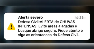 Alerta emitido pela Defesa Civil durante a chuva deste sábado (2)