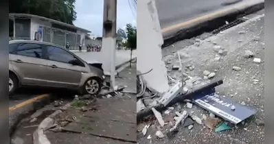 Carro de passeio colidiu contra um poste em Belém.