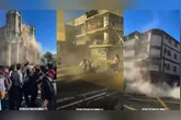 Prédios ficaram totalmente destruídos após o terremoto na Colômbia registrado nesta segunda-feira (10).