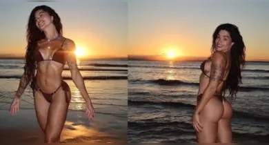 Imagem ilustrativa da notícia: Aline Campos surge de biquíni marrom e beleza chama atenção