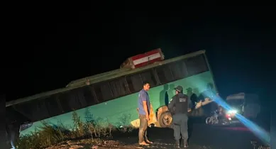Imagem ilustrativa da notícia: Ônibus com passageiros sai da pista em trecho de rodovia no PA