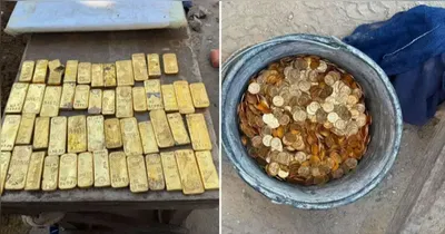 Pedreiros encontraram moedas e barras de ouro escondidas durante uma obra em uma casa na Bélgica.