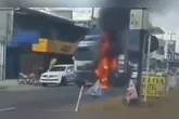 A carreta pegou fogo em trecho movimentado da BR-316, em Castanhal