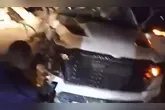 A caminhonete ficou destruída e o prefeito gravemente ferido no acidente