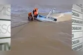 A embarcação naufragou, as melancias ficaram boiando e duas pessoas foram resgatadas