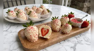 Imagem ilustrativa da notícia: Morango cravejado fit: conheça a receita viral de nutricionista