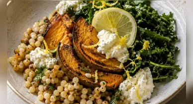 Imagem ilustrativa da notícia: Salada mediterrânea combina abóbora, ricota e ervas frescas