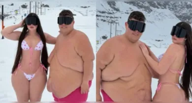 Imagem ilustrativa da notícia: Gordão da XJ e namorada viralizam ao posarem seminus na neve