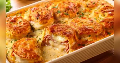 O recheio de presunto e queijo combina com o molho rosé, deixando os rondellis cremosos por dentro e com uma camada de muçarela gratinada por cima.
