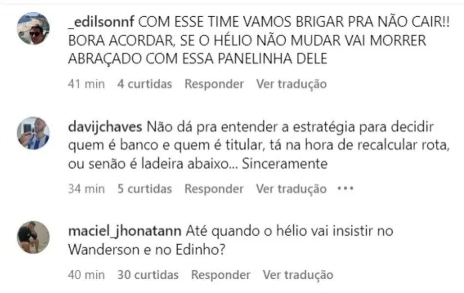 Torcedores do Paysandu criticam Hélio dos Anjos: "Teimoso"