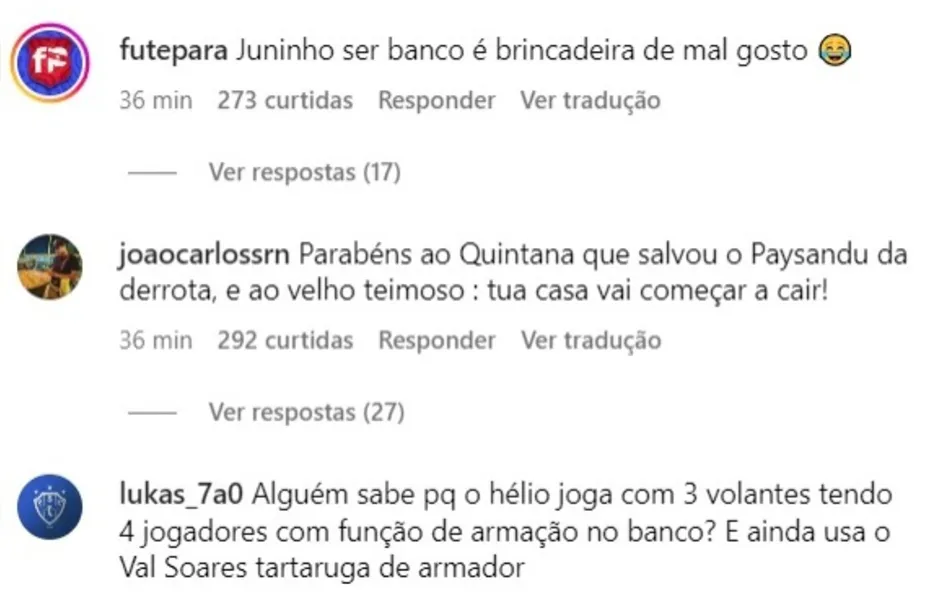 Torcedores do Paysandu criticam Hélio dos Anjos: "Teimoso"