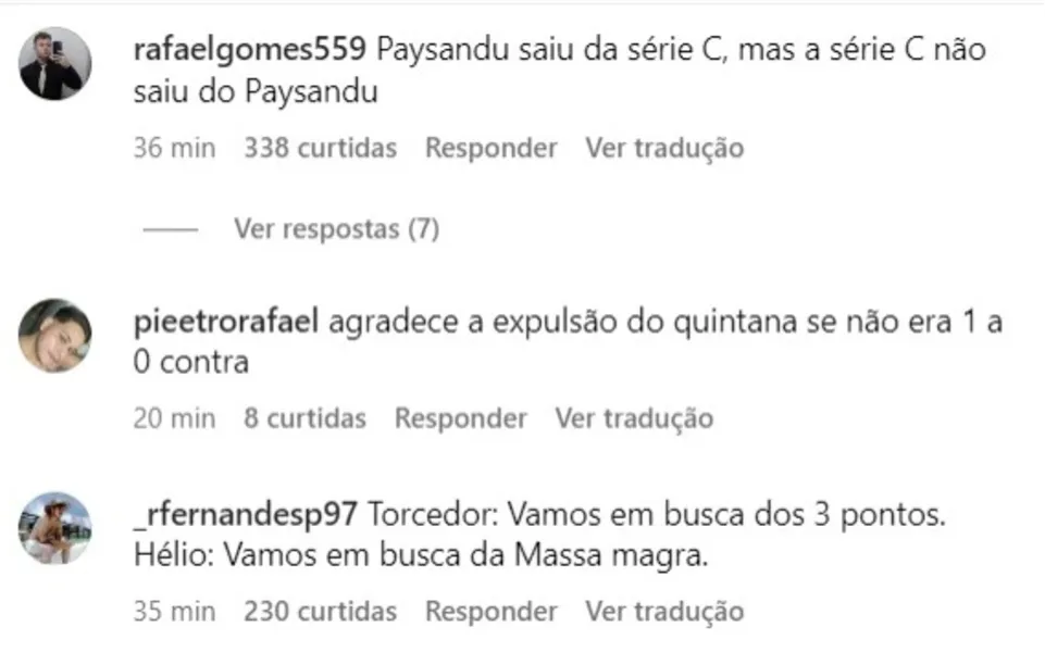 Torcedores do Paysandu criticam Hélio dos Anjos: "Teimoso"