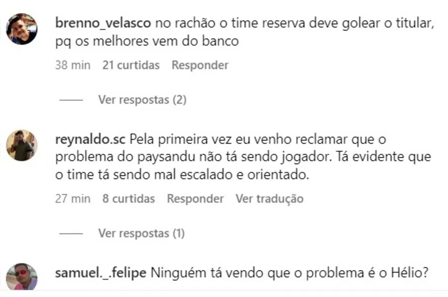 Torcedores do Paysandu criticam Hélio dos Anjos: 