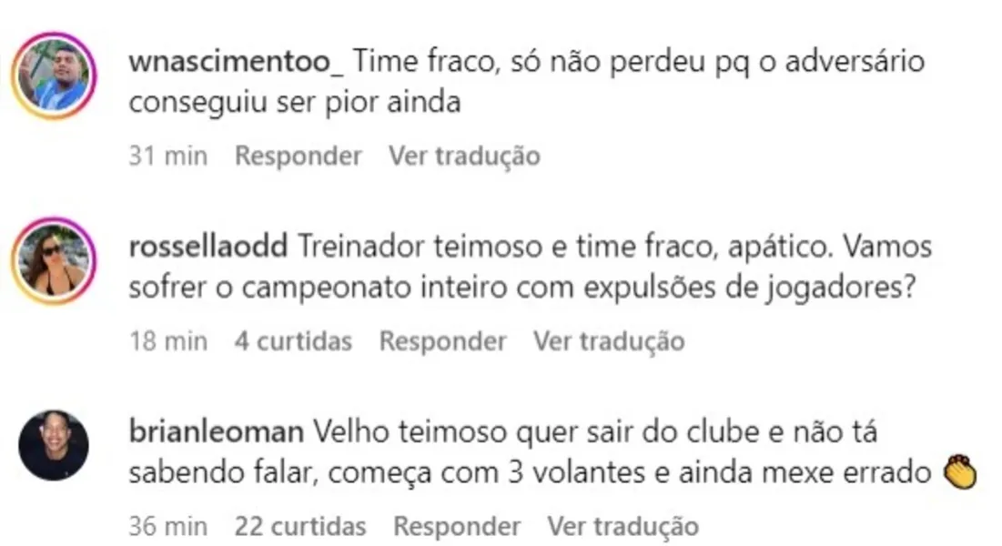 Torcedores do Paysandu criticam Hélio dos Anjos: "Teimoso"