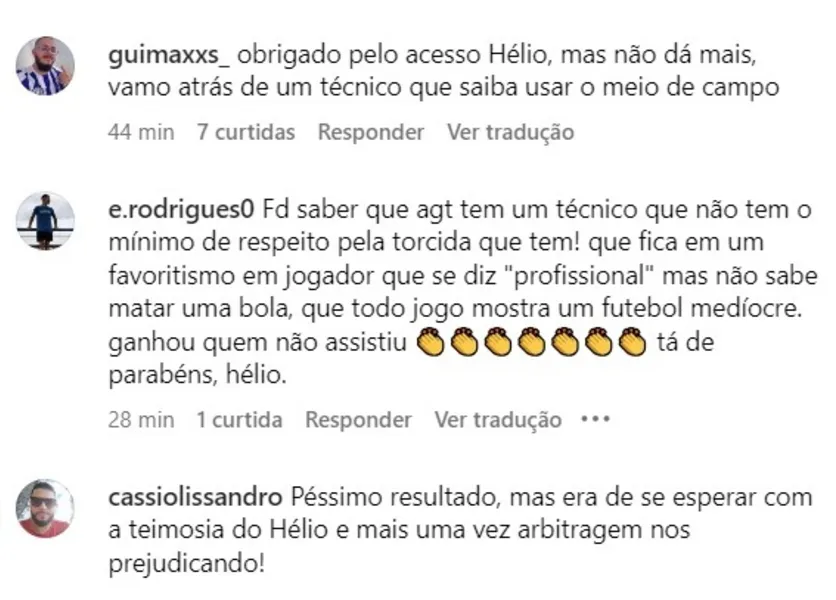 Torcedores do Paysandu criticam Hélio dos Anjos: "Teimoso"