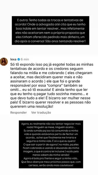 Lexa diz que arca sozinha com dívida que divide com MC Guimê