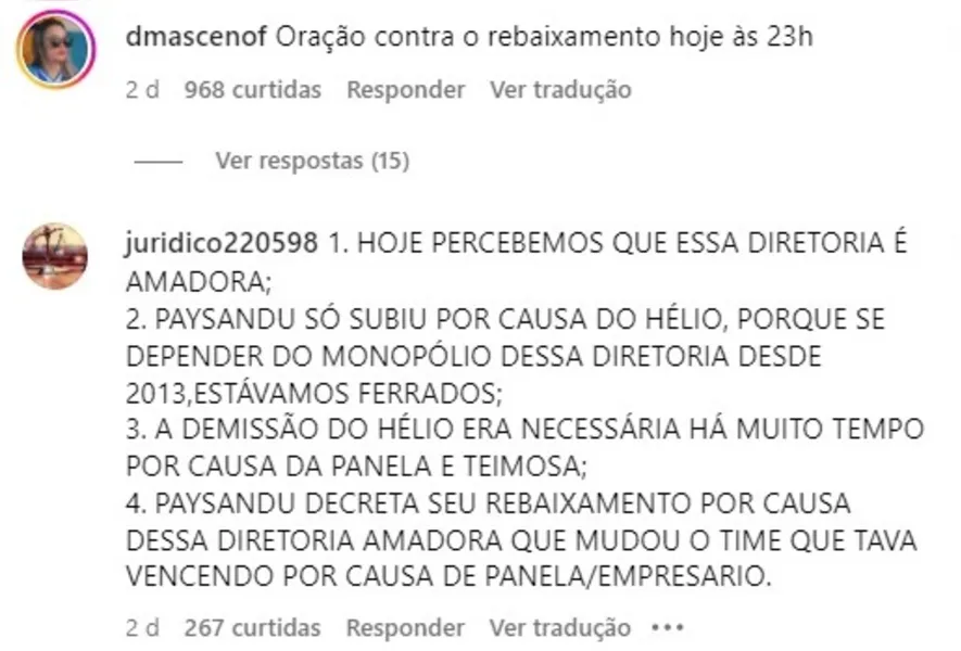 Paysandu: maior parte da torcida reprova técnico e executivo