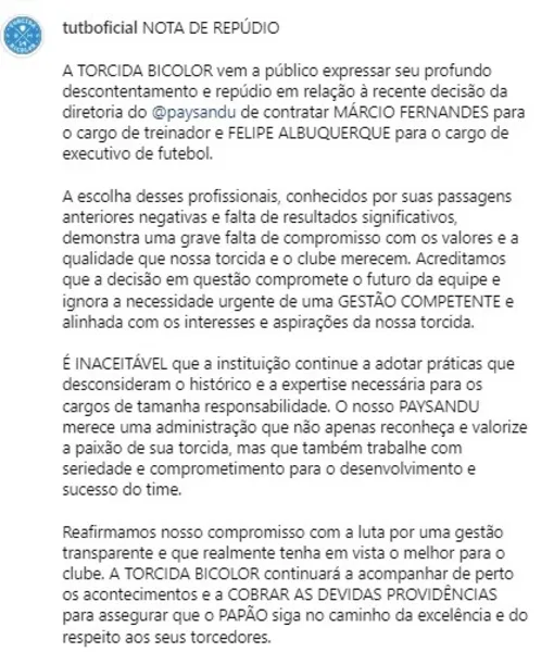 Paysandu: maior parte da torcida reprova técnico e executivo