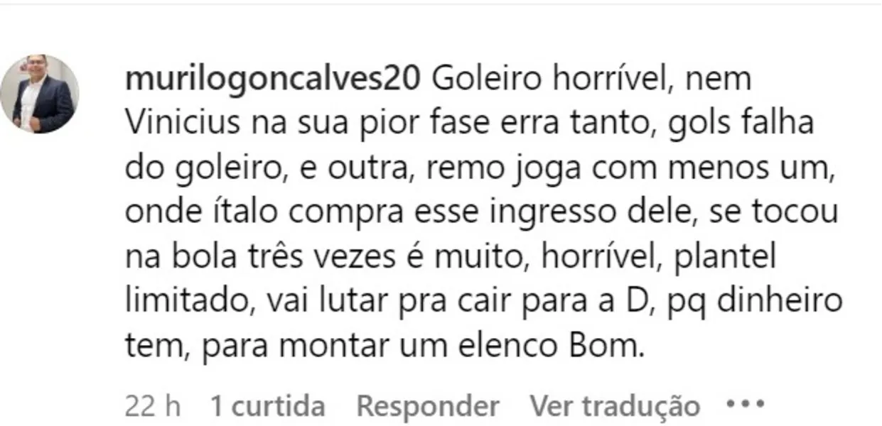 Torcedores do Remo pedem volta de Vinícius e criticam Rangel