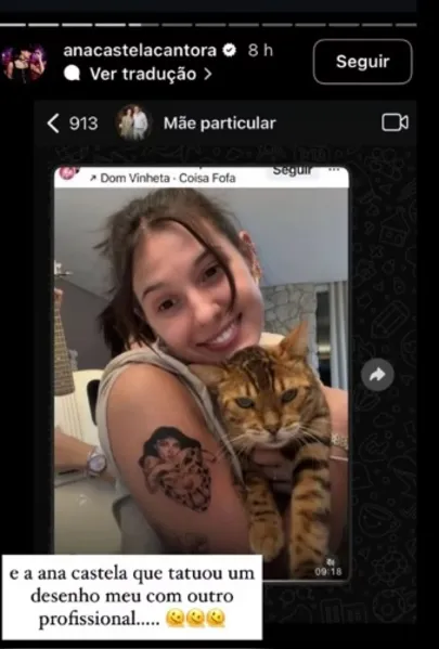 Tatuadora acusa Ana Castela de plagiar desenho em tatuagem