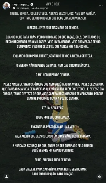"Volte a sorrir dentro de campo", apela pai de Neymar em carta aberta ao filho