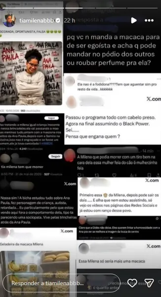 Ex-BBB Milena expõe prints e denuncia racismo na web