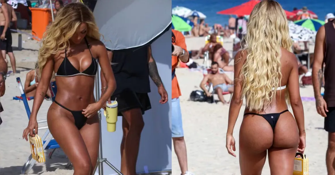 Brunna Gonçalves exibe bumbum e shape definido em praia