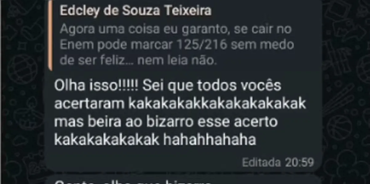 Novas mensagens ligam Edcley a mais duas questões do Enem