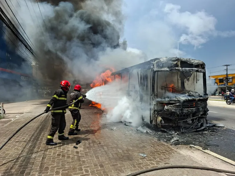 Ônibus é destruído pelo fogo na BR-316 nesta quarta, 26