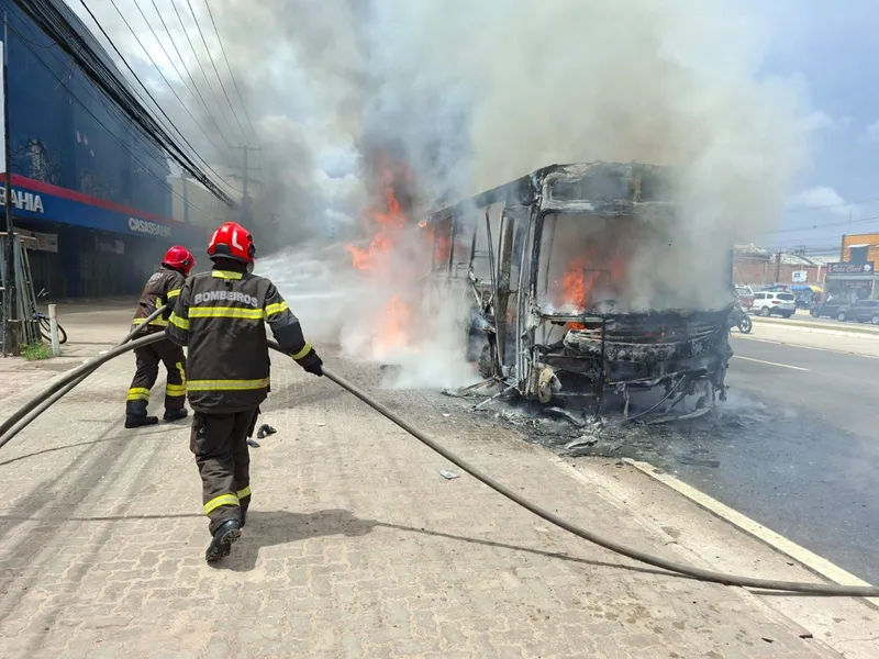 Ônibus é destruído pelo fogo na BR-316 nesta quarta, 26