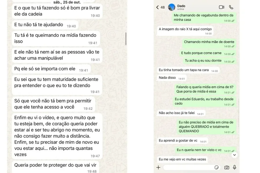 Veja prints em que Marcela expõe machucados e conversas com Dado