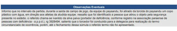 Árbitro cita em súmula 'copo' e Paysandu pode ser denunciado pelo STJD