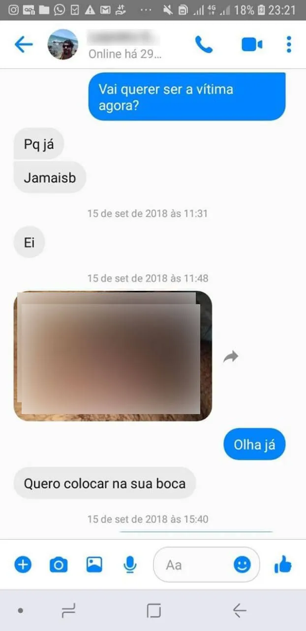Professor mostra o pênis para aluna em rede social e ela divulga a conversa