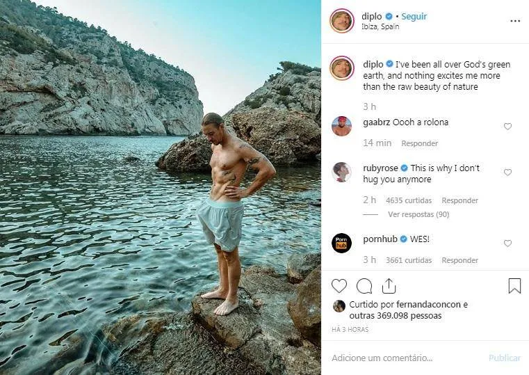 Diplo publica foto excitado e volume impressiona internautas