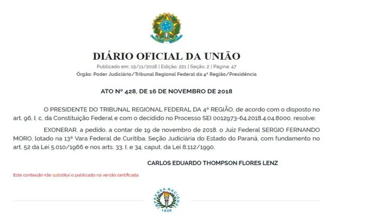 Sergio Moro pede afastamento do cargo 