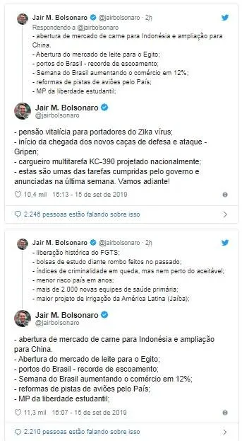 Bolsonaro lista no Twitter medidas do governo nos últimos dias