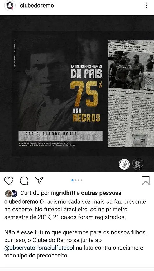 Remo lança camisa nova e faz companha contra o racismo