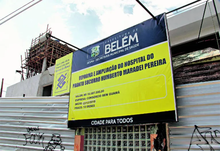 Na placa da obra, a data do início foi alterada de junho para dezembro de 2018

