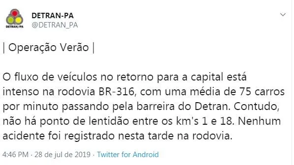 Entrada de Belém tem fluxo intenso de veículos neste domingo (28)