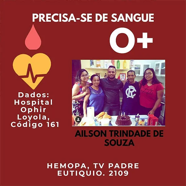 Paciente do Ophir Loyola precisa de doação de sangue urgente. Ajude!