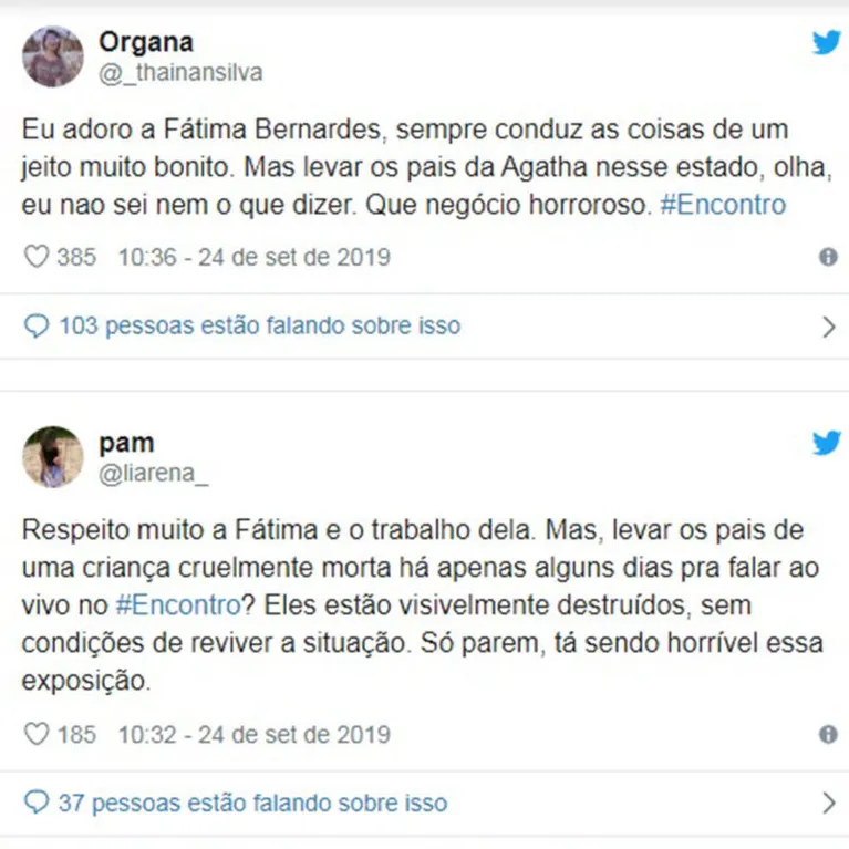 Fátima Bernardes é detonada após levar mãe de Ágatha ao 'Encontro'