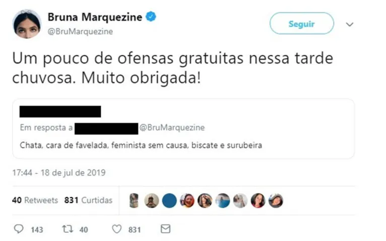 Bruna Marquezine é chamada de 'biscate e surubeira' por internauta