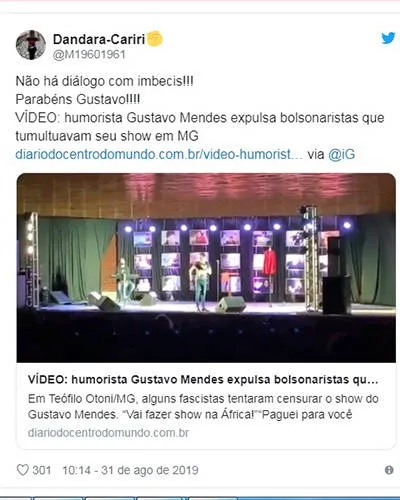 Humorista tem show interrompido após críticas a Bolsonaro. Veja!