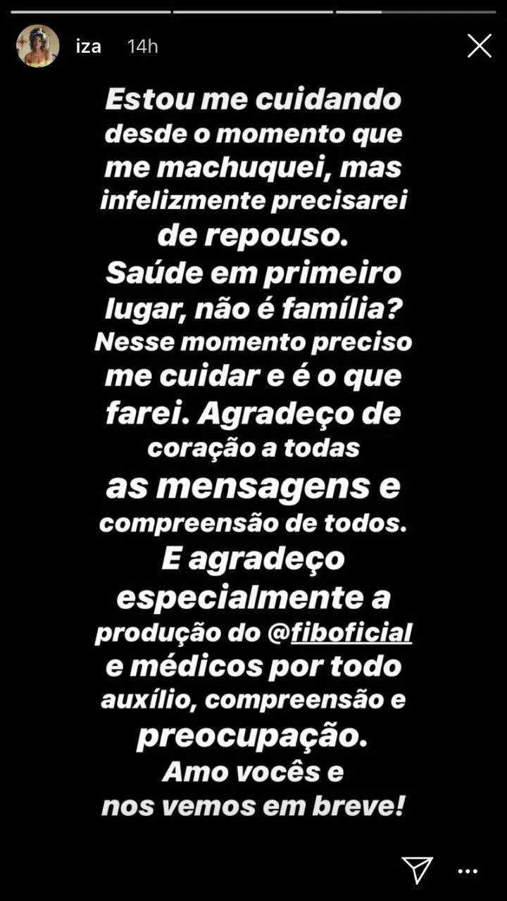 Iza cancela show após sofrer lesão ocular 