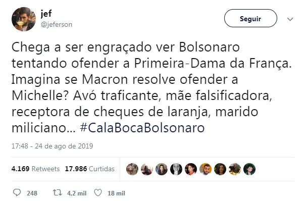 Bolsonaro critica esposa de presidente da França e é detonado na internet