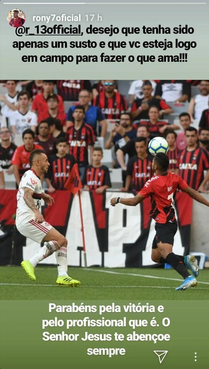Rony deseja melhoras após dividida que afundou crânio de jogador do Flamengo