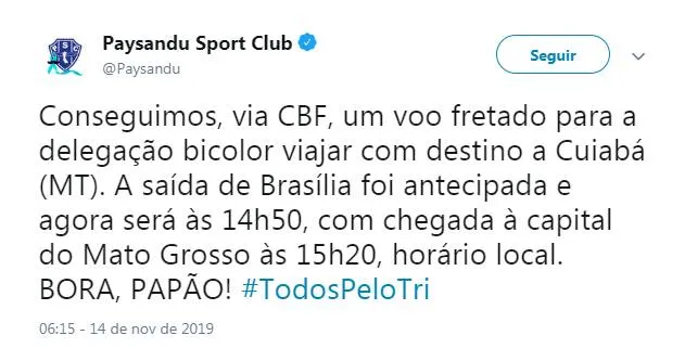 Paysandu não consegue chegar ao local da partida