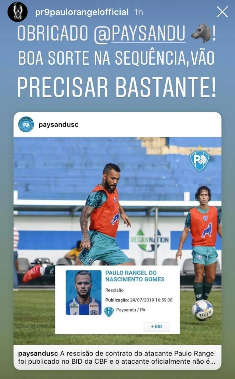 Atacante Paulo Rangel volta a cutucar o Paysandu nas redes sociais